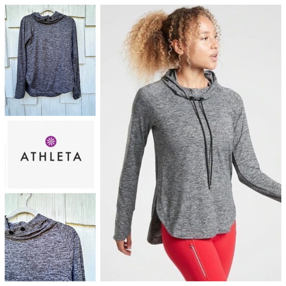 Athleta Women's XS Heather Gray Cozy Karma Funnel Neck Pullover Top Thumbholes